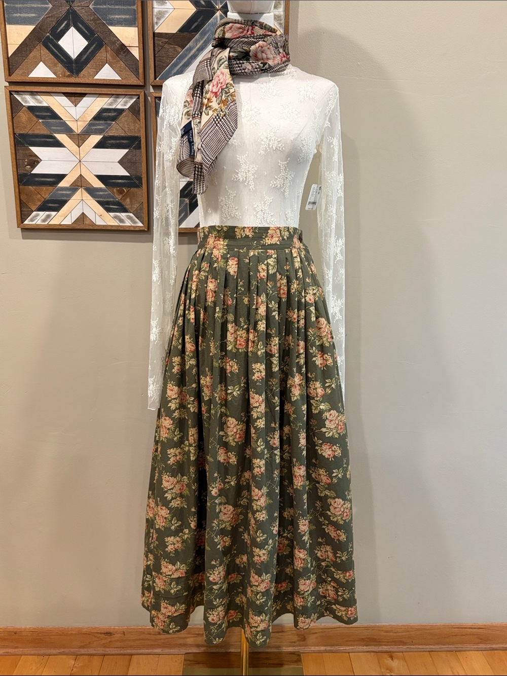 Vintage Ralph Lauren Country 90s Floral Pleated Flared Tiered Hem Maxi Skirt 10 - Picture 1 of 11